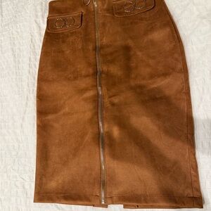 Elegant Brown Pencil Skirt with Front Zipper